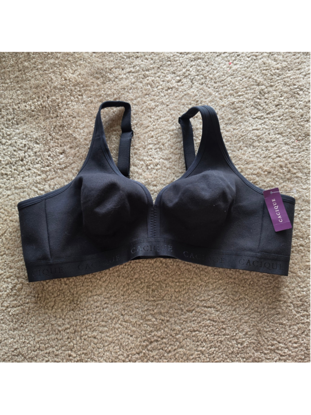 Cacique Black Cotton Full Coverage Bra 44B Unlined No Wire New